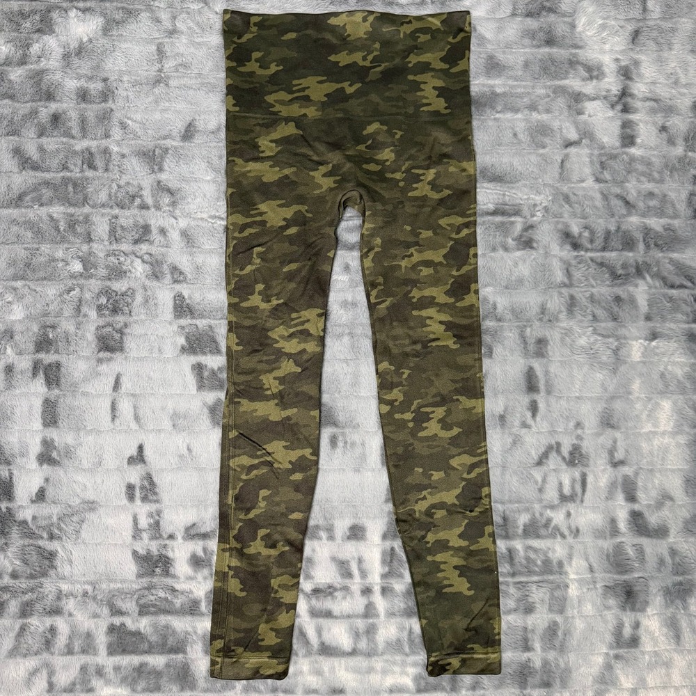 Spanx Look at Me Now Seamless Leggings Green Camo High Waisted Womens Large